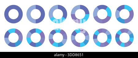 Circle pie chart diagram. Pie chart color icons. Colorful diagram collection Stock Vector
