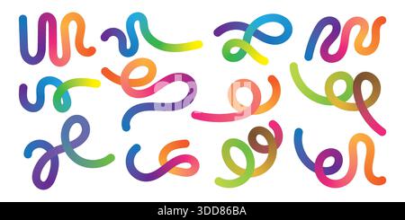 Abstract Rainbow Gradient Ribbon Lines with Dynamic Wavy Shapes vector fluid wave line Design Stock Vector