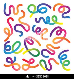 Abstract Rainbow Gradient Ribbon Lines with Dynamic Wavy Shapes vector fluid wave line Design Stock Vector