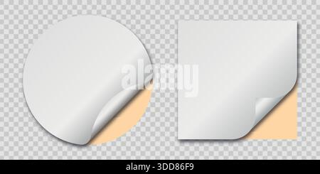 blank round and rectangle curled sticky notes paper vector illustration Stock Vector