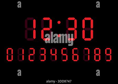 Digital clock numbers set for calculators or electric digits from 0 to 9 for clocks or electronic meters Vector stock illustration Stock Vector