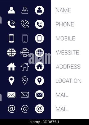 Business card icon or Contact information set for company ,name, phone, mobile, place, location, mail, website and message icon set for template Stock Vector