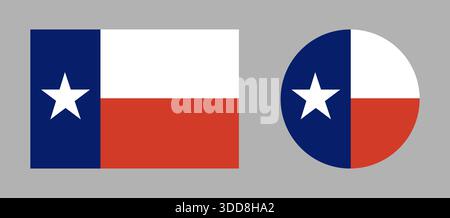 Texas round, rectangular flag. Set of Flag of Texas circular, rectangle symbols. Button, banner, icon, sign. Stock Vector