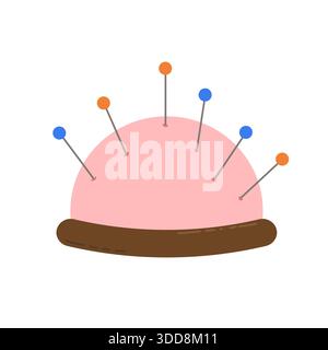 Sewing kit, a collection of hand-drawn flat-style sewing tools and accessories. Needle storage accessory Stock Vector