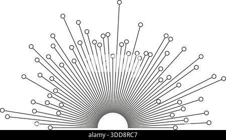 Semicircle big irregular rays with outline circle at end empty circular space center Stock Vector