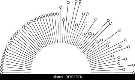 Irregular rays with outline circles at the ends radiating from a semicircle covering only one quarter of the circumference. Stock Vector