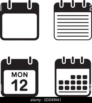 Silhouette Vector Calendar Icons Planner Schedule Design Pack Stock Vector
