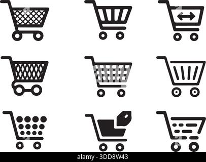 Silhouette Vector Shopping Cart Basket Sale Icons Collection Stock Vector