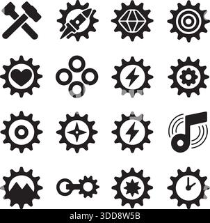Silhouette Vector Gear Icons Hammer Heart Music Set Stock Vector