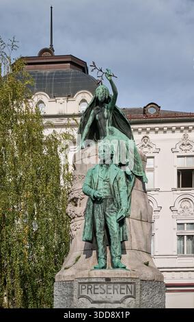 The Prešeren  Monumento on Preseren square, Ljubljana, Slovenija, Europe Stock Photo