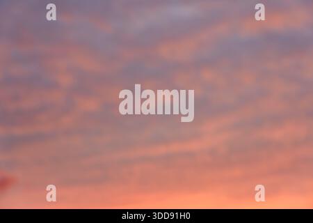 Dramatic red evening sky pink and blue alto-cumulus mid-level cloud formation Stock Photo