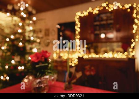 Christmas at home - abstract background illustration of a Christmas-lit and decorated living room Stock Photo