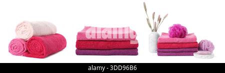 Set of terry towels isolated on white Stock Photo