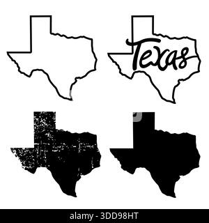 Texas map Vector illustration of Texas maps black background silhouette with text isolated on white for design. Texas sign symbol Stock Vector