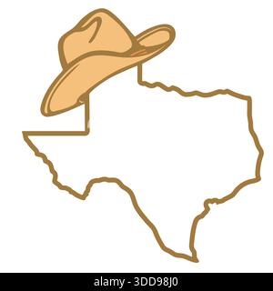 Texas map and cowboy hat Vector illustration of Texas map background silhouette with western hat and isolated on white for design. Texas sign symbol Stock Vector