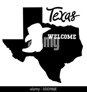Texas set maps silhouette with cowboy boot and hat. Vector illustration of Texas map silhouette background with country cowboy boot isolated on white Stock Vector