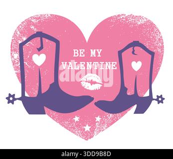 Happy Valentine day Country Farm with Cowboy boots and text heart decoration. Pink vector illustration background isolated on white for card or print Stock Vector