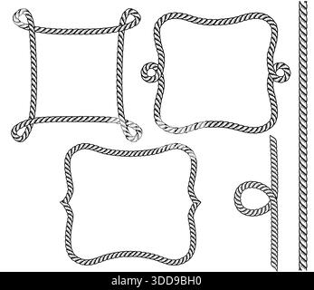Rope frame. Set of rope frames background for text or design isolated on white Stock Vector