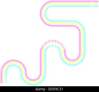 Abstract irregular zigzag path formed by three parallel neon rounded curves Stock Vector