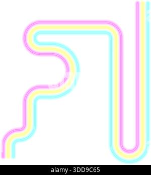 Irregular rounded path expressed through continuous neon curves Stock Vector