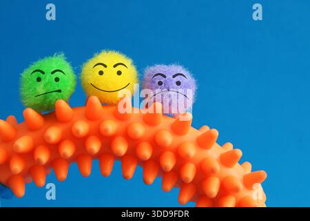 Group of plush spheres on a difficult path Stock Photo