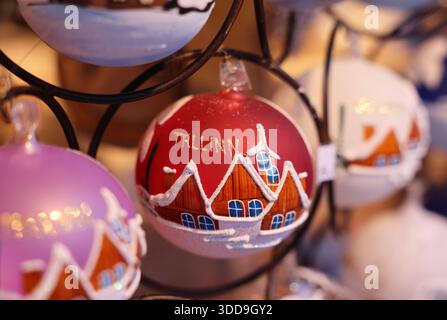 Local products for sale on stalls on the Christmas market in Tallinn, Estonia. Stock Photo
