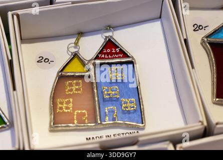 Local products for sale on stalls on the Christmas market in Tallinn, Estonia. Stock Photo