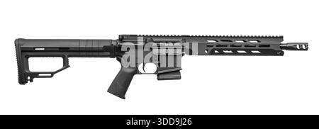 Black tactical modern carbine rifle isolated on a white background. Stock Photo