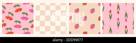 Grainy Seamless Pattern Set for Valentines Day. Stock Vector
