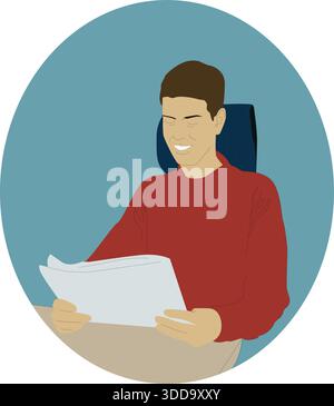 Man reading a newspaper in a train by travel Stock Vector