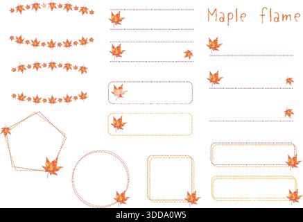 Autumn leaves, autumn colored leaves frame line set. Maple. Stock Vector
