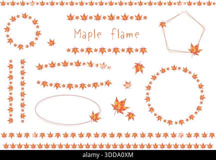 Autumn leaves, autumn colored leaves frame line set. Maple. Stock Vector