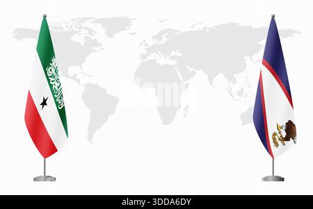 Somaliland and American Samoa flags for official meeting against background of world map. Stock Vector