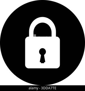 Locked Padlock Circular Icon - White Security Bolt with Keyhole on Black Background Stock Vector