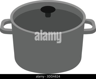 A deep cooking pot with side handles and fitted lid shown in neutral gray. Stock Vector