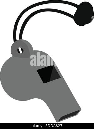 A gray safety whistle attached to a short cord shown in simple vector style. Stock Vector