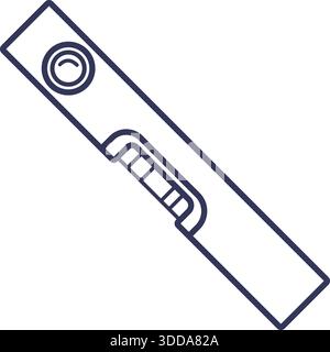 A slim rectangular spirit level with circular and tubular vials drawn in blue outline. Stock Vector