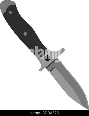 A straight fixed blade knife with dark handle illustrated in side view. Stock Vector