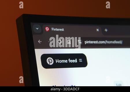 Dhaka, Bangladesh- 02 June 2025: Close-up of a computer screen displaying the Pinterest web interface in dark mode Stock Photo