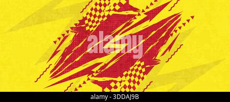 Dynamic Yellow and Red Lightning Sport Background with Grunge Texture. High Energy Red Lightning Bolt on Yellow Background Stock Vector
