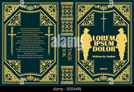 Vintage book cover design featuring two cowboys and floral elements, perfect for a classic western novel Stock Vector