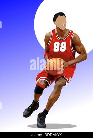 Professional basketball player running and dribbling during a game Stock Vector