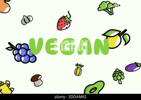 vegan food poster with fruits and vegetables Stock Vector Image & Art ...