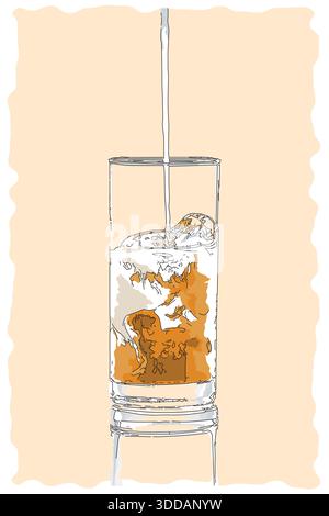 Sketch-style impressionnist painting,Pouring milk into the iced coffee,Digital illustration vector image Stock Vector