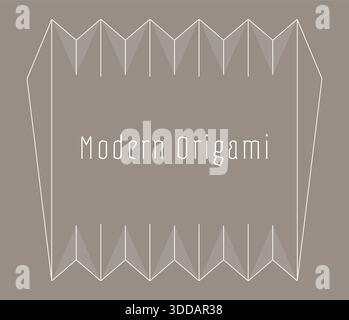 Greyscale card featuring zigzag paper folds with the title Modern Origami in the center. Stock Vector