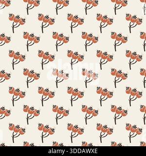 Retro Berry Sprig Cream Rust Stock Vector