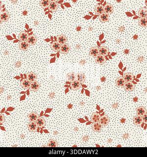 Folk Bouquet Dot Cream Rust Stock Vector