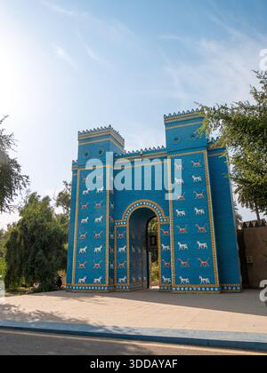 Ishtar Gate Replica, Ancient Babylon, in Iraq on a bright morning