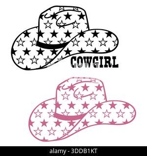 Cowboy boots and western hat. Vector Cowgirl graphic hand drawn illustration rodeo cowboy clothes isolated on white for print or design Stock Vector