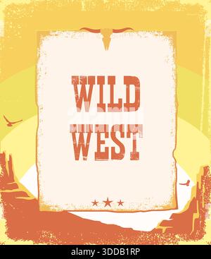 Wild West cowboy paper background for text. Vector vintage western illustration American desert landscape for text. Stock Vector